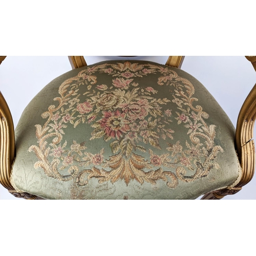 122 - FAUTEUIL, 19th century French, giltwood frame, silk embroidered floral patterned upholstery padded a... 