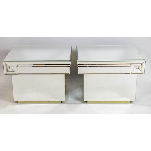 284 - MAISON ROMEO SIDE CABINETS BY CLAUDE DALLE, 74cm H x 40cm W x 27cm D, a pair, mirror clad, each with... 