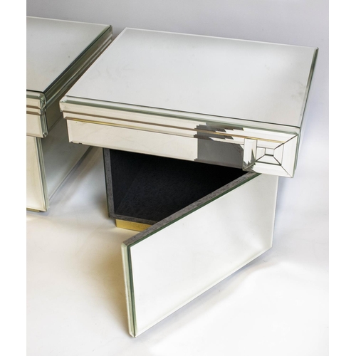 284 - MAISON ROMEO SIDE CABINETS BY CLAUDE DALLE, 74cm H x 40cm W x 27cm D, a pair, mirror clad, each with... 