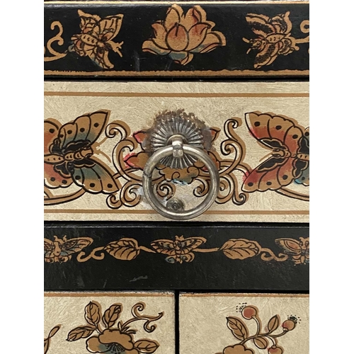 156 - CHINESE CABINETS, a pair, lacquered and gilt Chinoiserie decorated, each with drawer and pair of doo... 