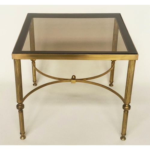 157 - LAMP TABLES, 1970s, a pair, 1970s Regency style gilt metal square with reeded supports, 46cm sq x 42... 