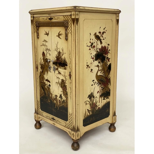 160 - CHINOISERIE CABINET, early 20th century parchment lacquered and gilt polychrome Chinoiserie decorate... 