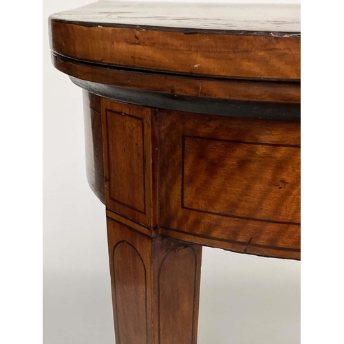 149 - CARD TABLE, George III period, satinwood and crossbanded, baize lined D shaped foldover top, 94cm x ... 