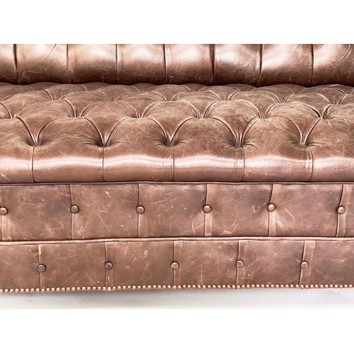 142 - CHESTERFIELD SOFA, 19th century style studded grey brown hide leather with all over deep buttoning, ... 