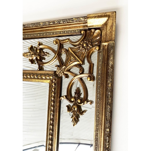 137 - OVERMANTEL, Italian style giltwood and gesso rectangular with marginal plates and beaded frame, 91cm... 