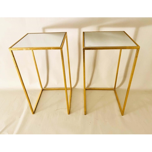 387 - SIDE TABLES, pair, 66cm high, 35.5cm wide, of square form, 1960s French style mirrored glass tops, g... 