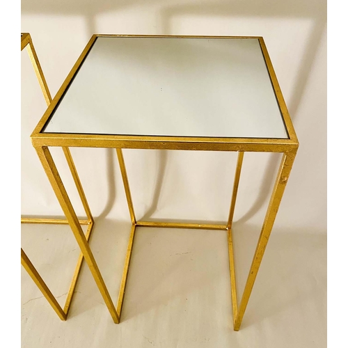 387 - SIDE TABLES, pair, 66cm high, 35.5cm wide, of square form, 1960s French style mirrored glass tops, g... 