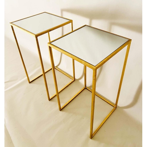 387 - SIDE TABLES, pair, 66cm high, 35.5cm wide, of square form, 1960s French style mirrored glass tops, g... 