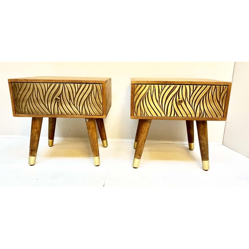 312 - SIDE TABLES, a pair, 51cm H x 50cm W x 41cm D, 1970s Italian style, cedar wood finish, gilt metal dr... 