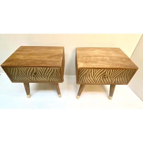 312 - SIDE TABLES, a pair, 51cm H x 50cm W x 41cm D, 1970s Italian style, cedar wood finish, gilt metal dr... 