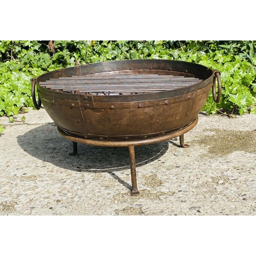 337 - INDIAN KADAI FIRE PIT, 47cm high, 64cm wide, 60cm deep, on stand.