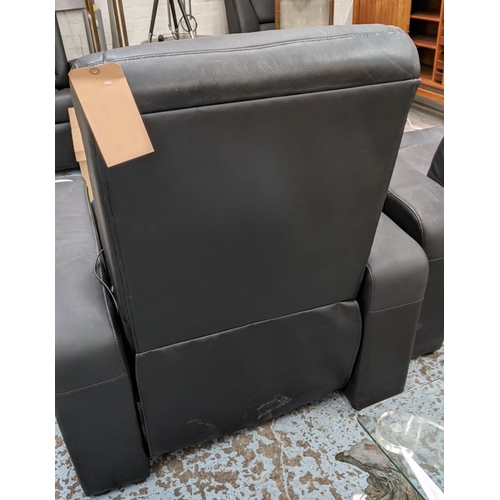 335 - CINEMA ARMCHAIRS, a set of four, black leather upholstered finish, 90cm W x 100cm H. (4)