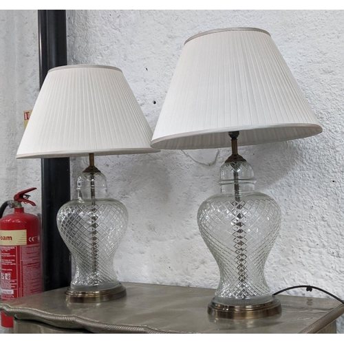 332 - TABLE LAMPS, a pair, 74cm H, glass, with pleated shades. (2)