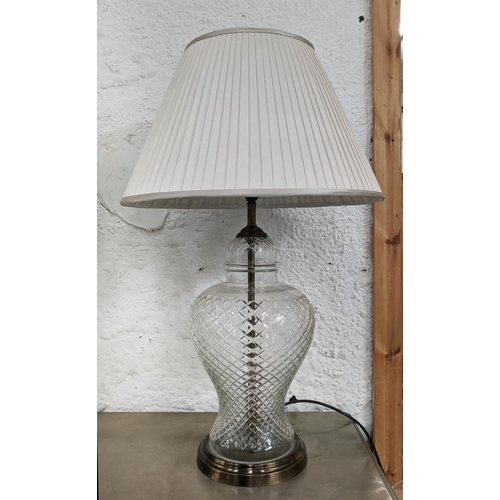 332 - TABLE LAMPS, a pair, 74cm H, glass, with pleated shades. (2)