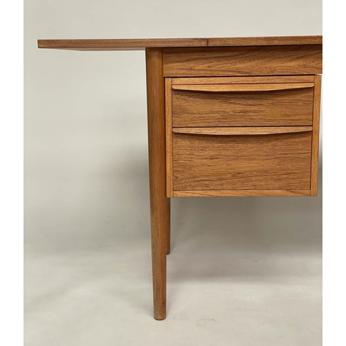 268 - ATTRIBUTED TO EJSING MOBELFABRIK DESK, 1970's Danish teak, with drop leaf sliding twin bank of drawe... 