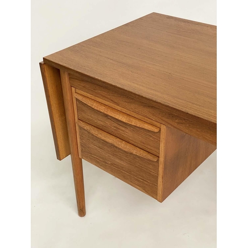 268 - ATTRIBUTED TO EJSING MOBELFABRIK DESK, 1970's Danish teak, with drop leaf sliding twin bank of drawe... 