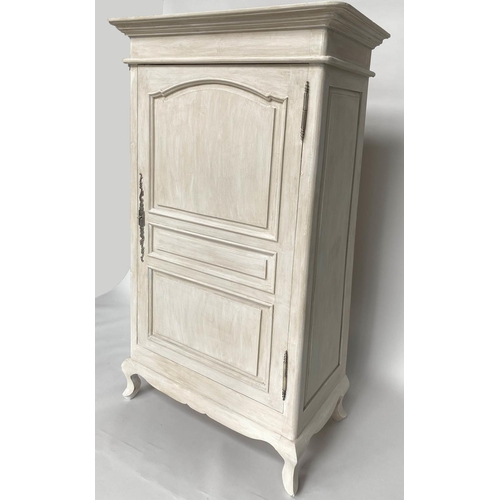 270 - ARMOIRE, French Provincial style, grey painted with shaped panelled door enclosing hanging, 200cm H ... 