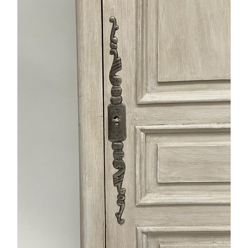 270 - ARMOIRE, French Provincial style, grey painted with shaped panelled door enclosing hanging, 200cm H ... 