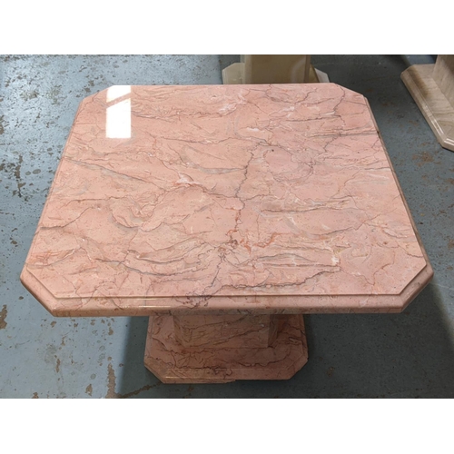 328 - PINK MARBLE LOW TABLE, 70cm x 70cm x 51cm.