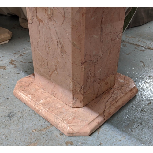 329 - PINK MARBLE SIDE LOW TABLES, a pair, 70cm x 70cm x 51cm. (2)