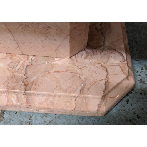 329 - PINK MARBLE SIDE LOW TABLES, a pair, 70cm x 70cm x 51cm. (2)