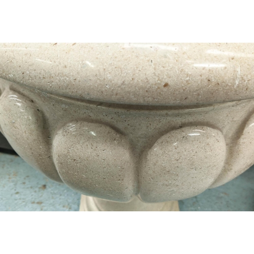 330 - TRAVERTINE URN ON STAND, 74cm H.