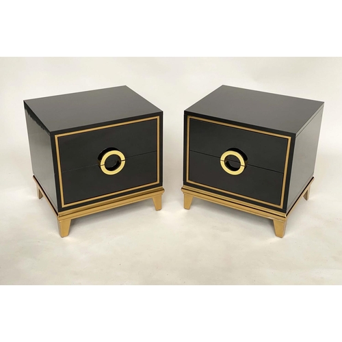 273 - CRAIGSVILLE SIDE CHESTS, a pair, lacquered and gilt each with two drawers, 50cm x 40cm x 51cm H. (2)