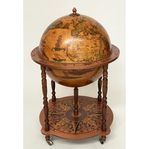 281 - GLOBE DRINKS CABINET, in the form of an antique terrestrial globe on island with fitted interior, 92... 