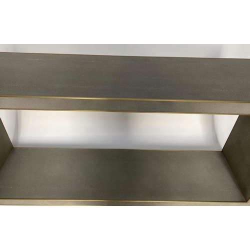 265 - CONSOLE TABLE, faux shagreen with gilt accenting, 170cm W.