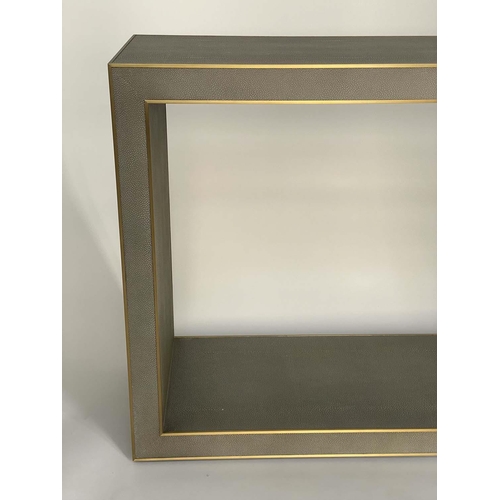 265 - CONSOLE TABLE, faux shagreen with gilt accenting, 170cm W.