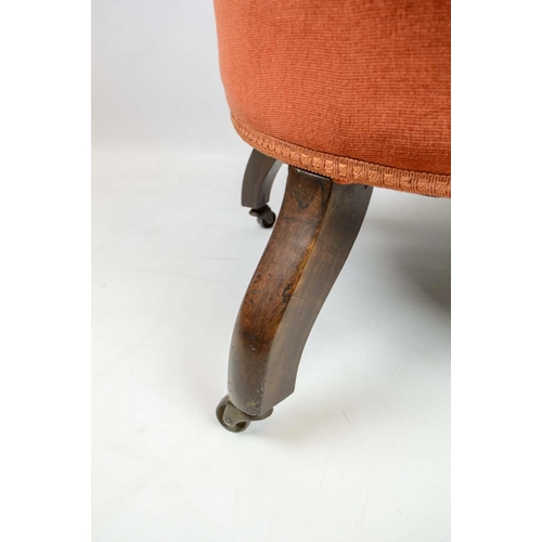 186 - ARMCHAIR, Victorian rosewood with red deep  buttoned back upholstery on turned front legs with casto... 