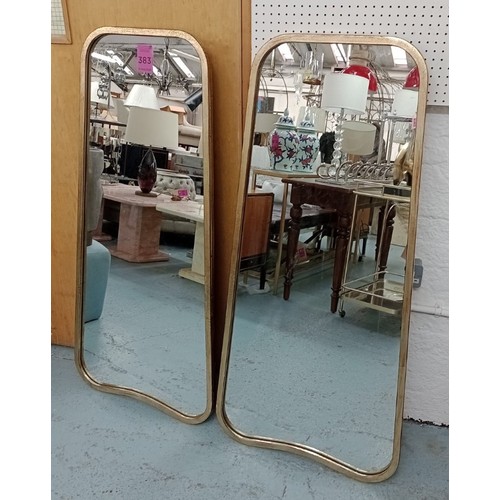 413 - WALL MIRRORS, a pair, 124cm x 57cm, 1950s Italian style lozenge shape gilt frames. (2)