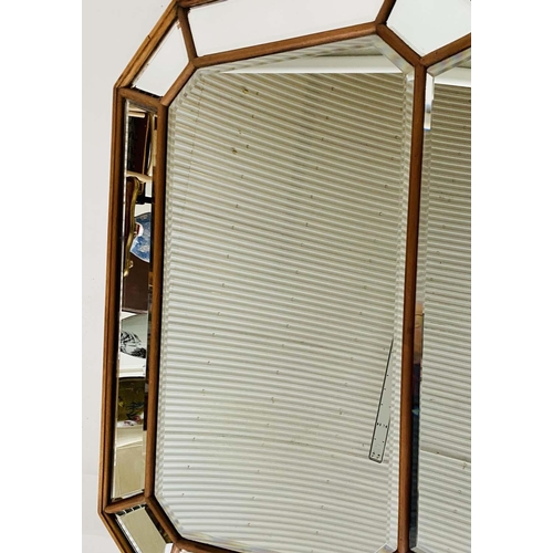 183 - WALL MIRROR, 82cm x 55cm, early 20th century French, octagonal walnut framed with bevelled mirror pl... 