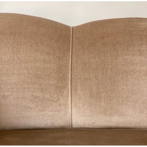 189 - SOFA, 140cm W x 159cm arm down Edwardian two seater with drop arm and button taupe velvet upholstery... 