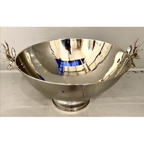 383 - CHAMPAGNE BATH, 38cm H x 80cm W x 63cm diam., stag handles, polished metal.