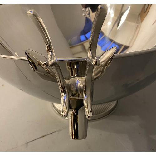 383 - CHAMPAGNE BATH, 38cm H x 80cm W x 63cm diam., stag handles, polished metal.