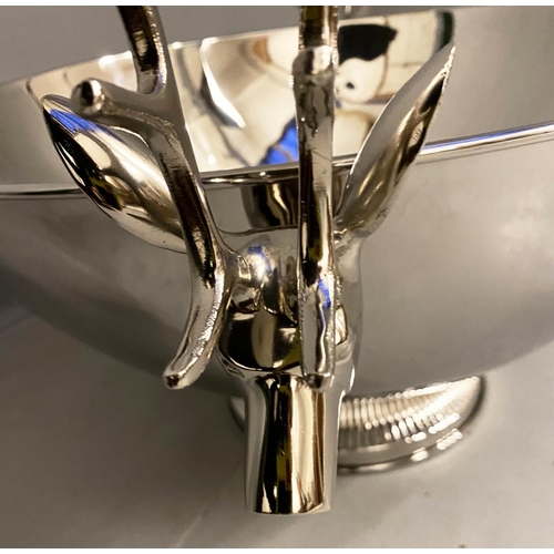 383 - CHAMPAGNE BATH, 38cm H x 80cm W x 63cm diam., stag handles, polished metal.