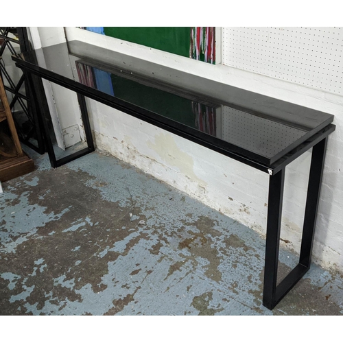 304 - CONSOLE TABLE, 85cm x 44cm x 80cm, painted metal base, stone top.