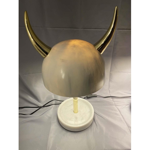 360 - VIKING HELMET TABLE LAMPS, a pair, 48cm x 30cm x 26cm. (2)