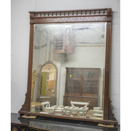 112 - OVERMANTEL, 158cm H x 147cm, late Victorian walnut with incised decoration.