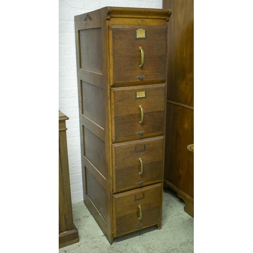 115 - FILING CABINET, 147cm H x 39cm x 63cm, early 20th century oak of four drawers.