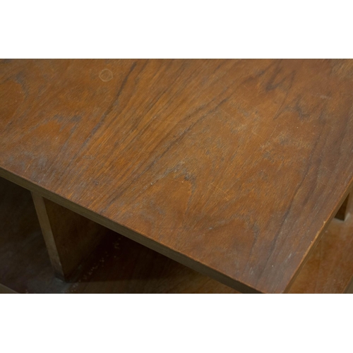 118 - BOOK/COCKTAIL TABLE, 66cm H x 59cm x 59cm, circa 1960 teak with two doors and fall front door on cas... 