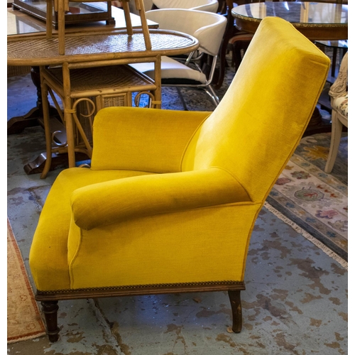 180 - BERGERE, 180cm H x 97cm, 19th century French walnut in mustard velvet.