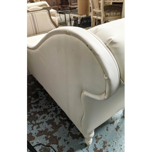 341 - CHAISE LONGUE, 74cm H x 142cm, ivory faux leather upholstery.