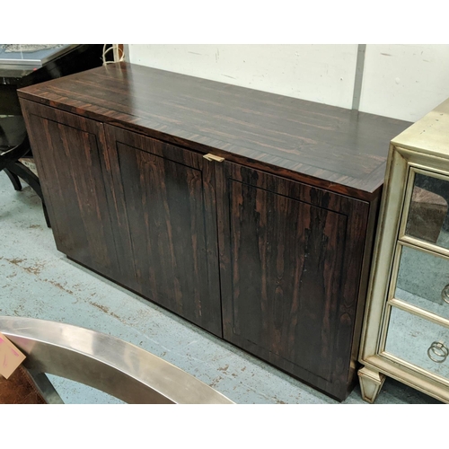 354 - SIDEBOARD, 150cm L x 54cm D x 82cm H, exotic wood.