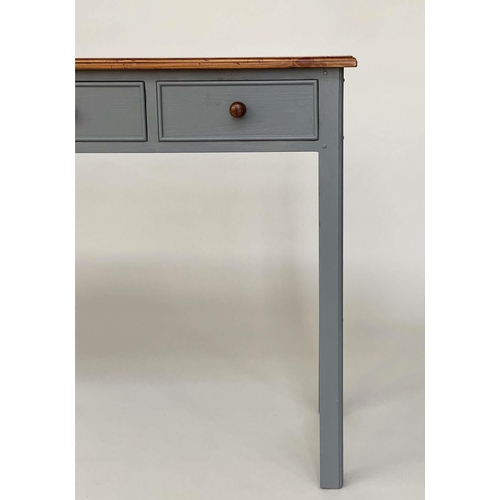 285 - CONSOLE TABLE, slate grey painted and stained with four short drawers, 125cm W x 37cm D x 76cm H.