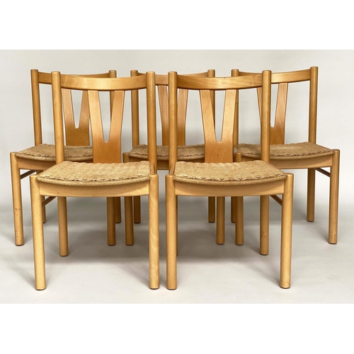 286 - DINING CHAIRS, a set of five, 1960s Danish style, woven seats, 50cm W. (5)