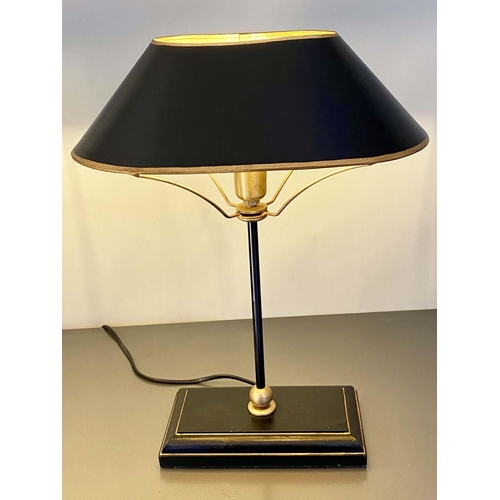 404 - BOUILOTTE STYLE TABLE LAMPS, a pair, 42cm high, 31cm wide, 20cm deep, black and gilt. (2)