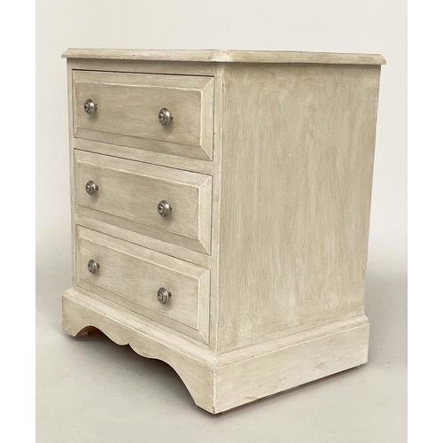 92 - BEDSIDE CHESTS, a pair traditional design grey painted each with three drawers, 50cm W x 39cm D x 60... 