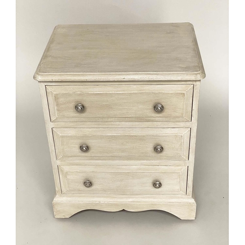 92 - BEDSIDE CHESTS, a pair traditional design grey painted each with three drawers, 50cm W x 39cm D x 60... 